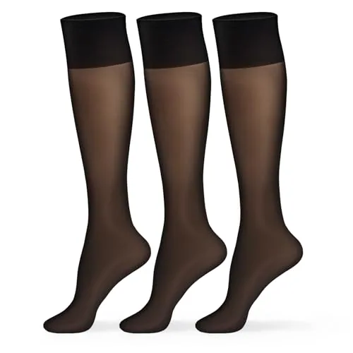 15D Knee Highs, 3 Pairs, Black