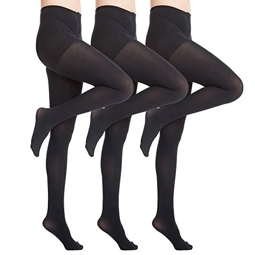 70D Control-Top Opaque Tights, 3 Pairs, Black