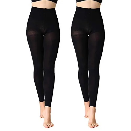 70D Control-Top Footless Tights, 2 Pairs, Black