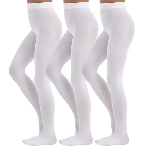 Girls' Dance Tights, 3 Pairs, White