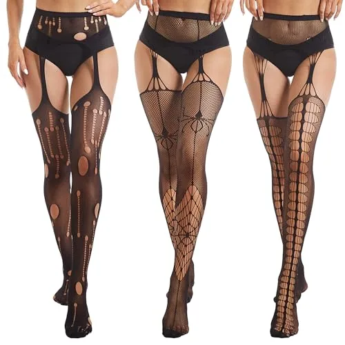 Fishnet Tights, 3 Pairs, Black-5#