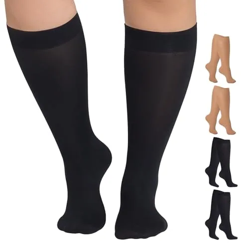 Plus-Size 40D Trouser Socks, Black + Natural Nude