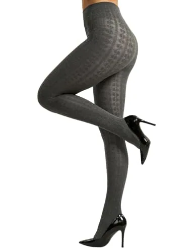 Cable-Knit Tights, Dark Grey