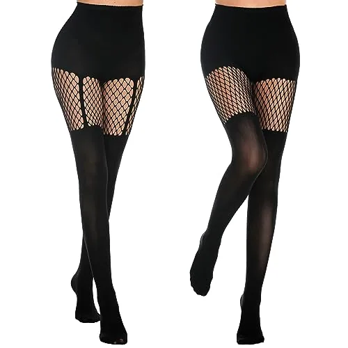 80D High-Waist Fishnet Thigh Highs, 1 Grid + 1 Suspender