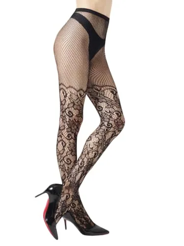 High-Waist Fishnet Thigh Highs II, Thigh High Flower