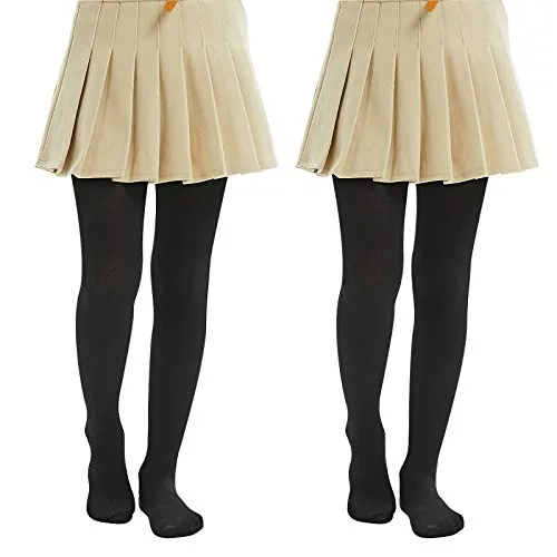 400D Girls' Fleece-Lined Tights, Black