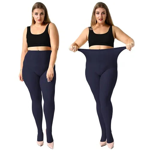 Plus-Size Control-Top Pantyhose, 2 Pairs VII, Navy Blue