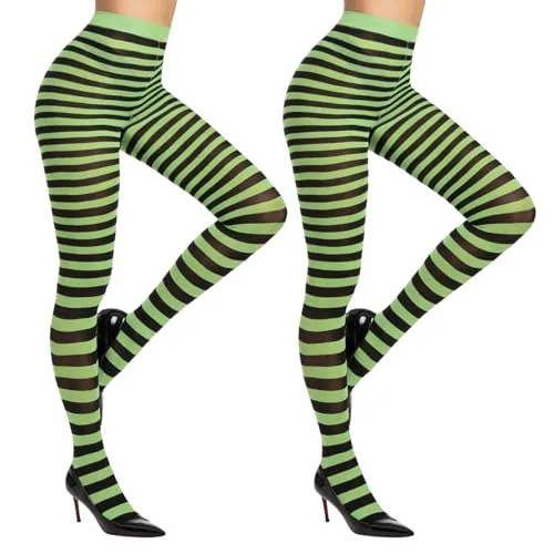 Control-Top Striped Tights, 2 Pairs II, Black + Green