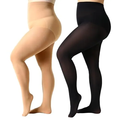 Plus-Size Sheer Pantyhose, Black, Suntan