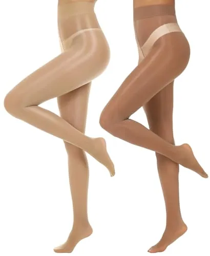 Shimmer Tights, 2 Pairs II, Brown / Natural