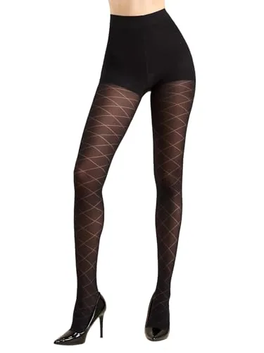 50D Control-Top Patterned Tights, Black