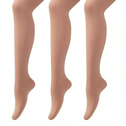 40D Convertible Girls' Dance Tights, 3 Pairs XIII, Natural