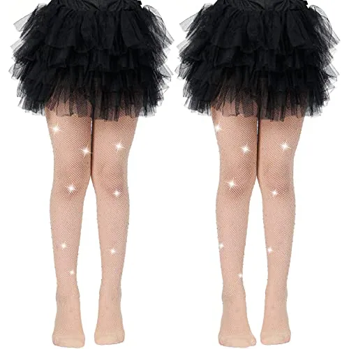 Girls' Fishnet Tights, 2 Pairs, Natural