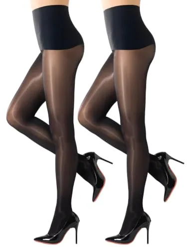 15D Control-Top Glossy Tights, Black