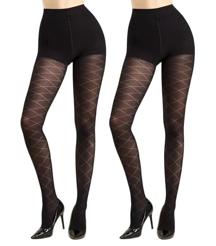 50D Control-Top Patterned Tights II, Black
