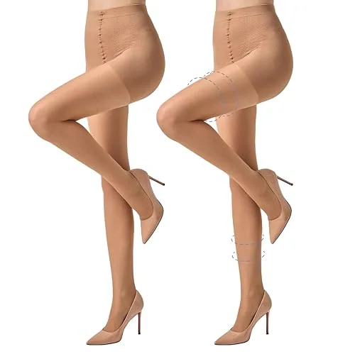 30D Control-Top Support Pantyhose, 2 Pairs, Natural Nude