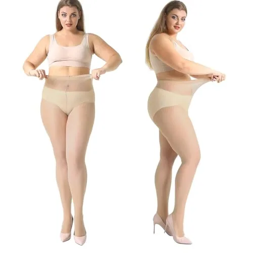 Plus-Size 20D Sheer Pantyhose, 4 Pairs, Nude