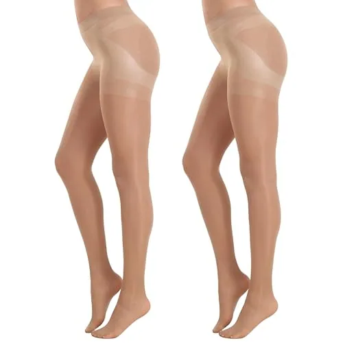 40D Control-Top Thigh Highs, 2 Pairs, Natural Nude