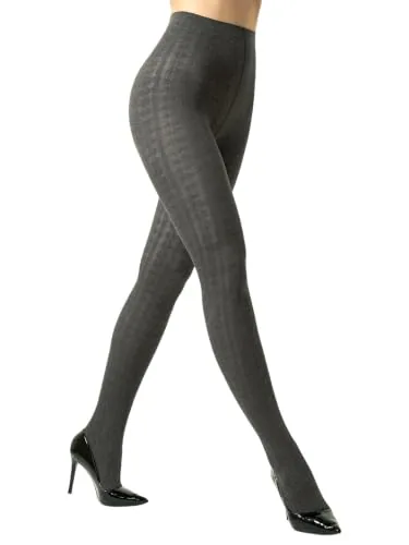 High-Waist Cable-Knit Tights, Dark Grey