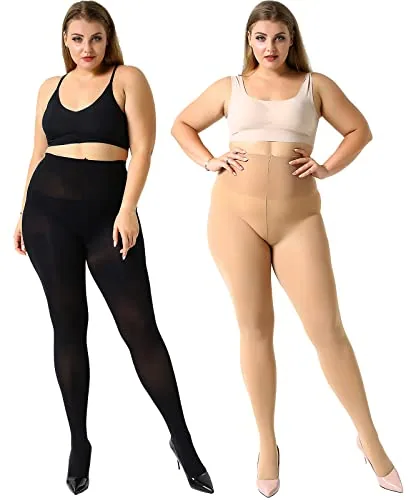 Plus-Size Control-Top Pantyhose II, Black + Suntan