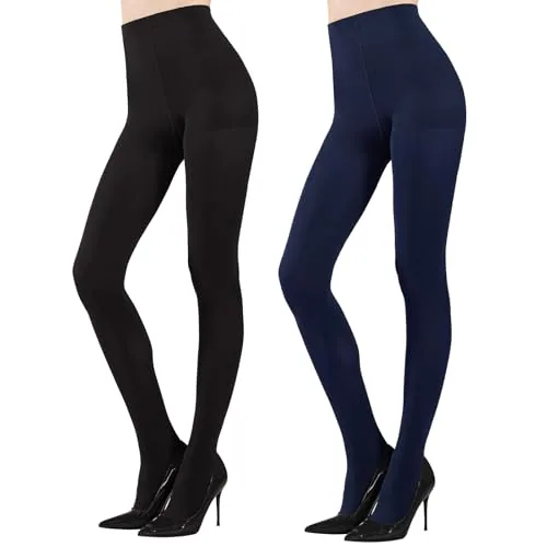 70D Control-Top Microfiber Tights, 2 Pairs, Black / Navy Blue