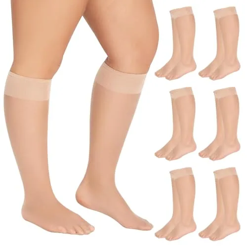Plus-Size Ultra-Sheer Trouser Socks, 6 Pairs, 6 Natural