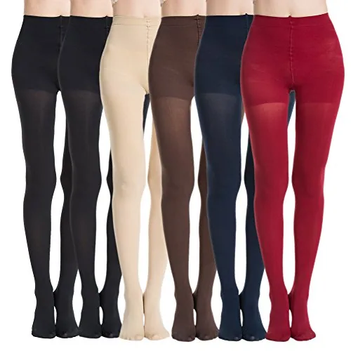 Control-Top Pantyhose, 6 Pairs, Black, One Nude, One Red, One Navy, One Coffee