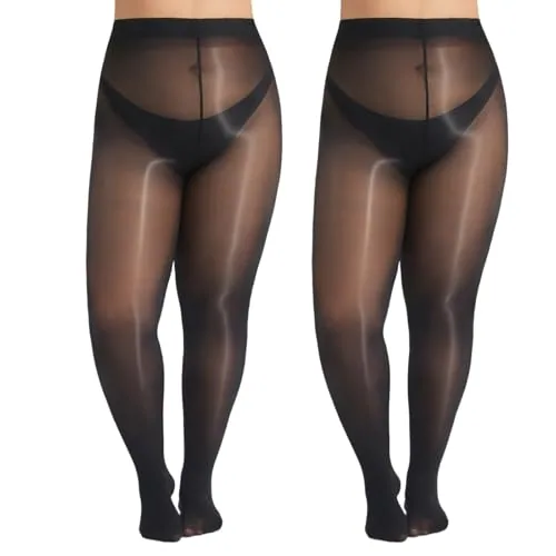 Plus-Size 15D Shimmer Tights, Black