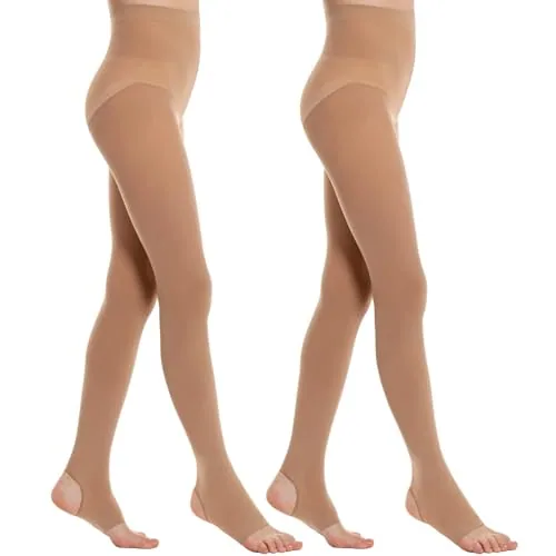 40D Convertible Girls' Dance Tights, 2 Pairs, Light Suntan