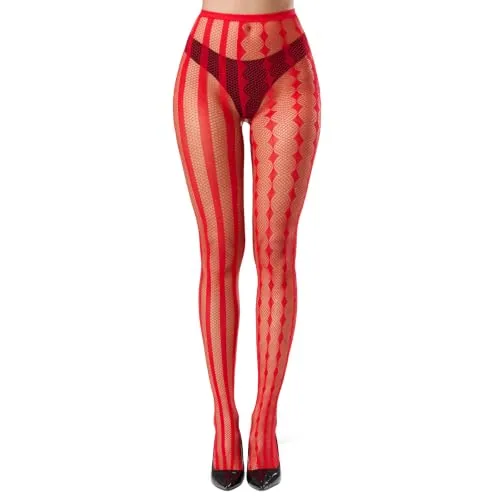 Fishnet Tights, Red-vertical Stripe