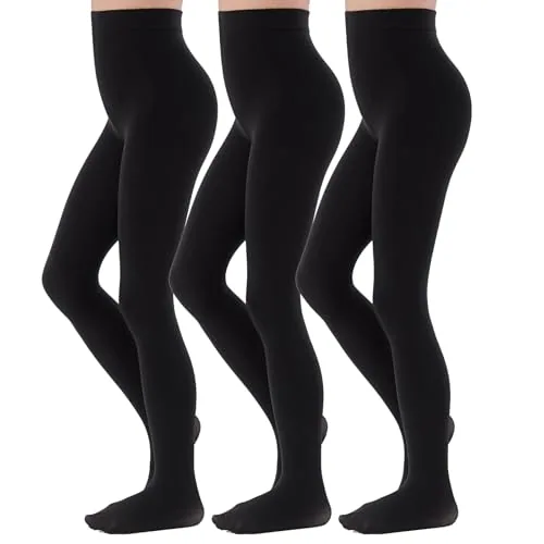 Girls' Dance Tights, 3 Pairs, Black