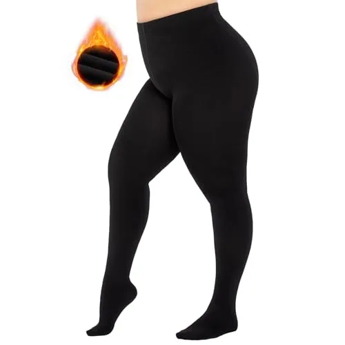 Plus-Size 400D Fleece-Lined Tights, Black