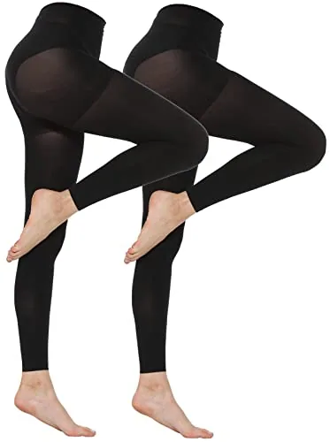 Control-Top Footless Tights, 2 Pairs, Black