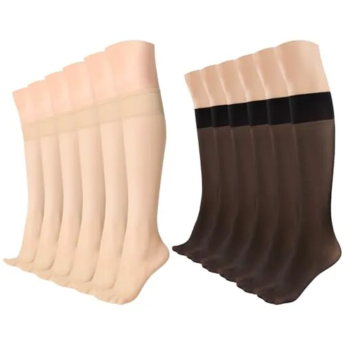 15D Knee Highs, 12 Pairs II, Nude + Black