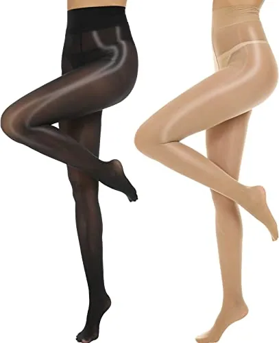 Shimmer Tights, 2 Pairs IX, Black / Natural Nude