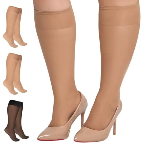 Plus-Size 15D Trouser Socks, Natural Nude + Black
