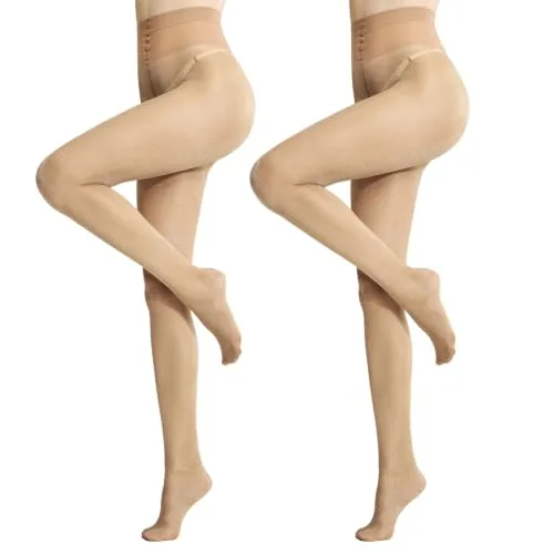 20D Control-Top Shimmer Tights, Natural Nude