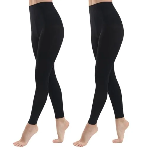 40D Control-Top Footless Dance Tights, 2 Pairs, Black