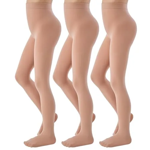 Girls' Dance Tights, 3 Pairs, Natural