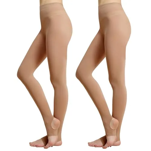 Convertible Stirrup Dance Tights, 2 Pairs, Light Suntan