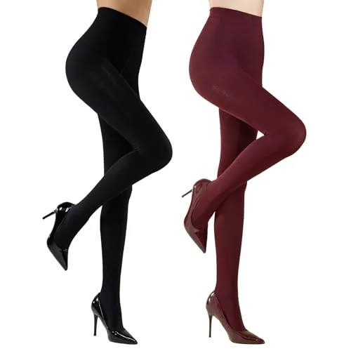 Control-Top Opaque Tights, 2 Pairs II, Black / Port Royale