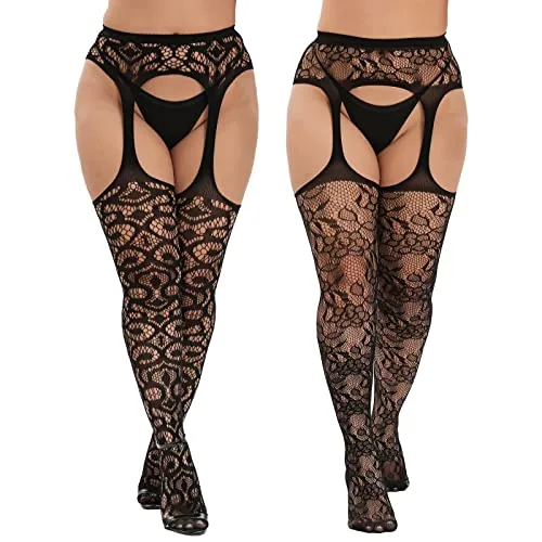 Plus-Size Fishnet Thigh Highs, Patternc-round