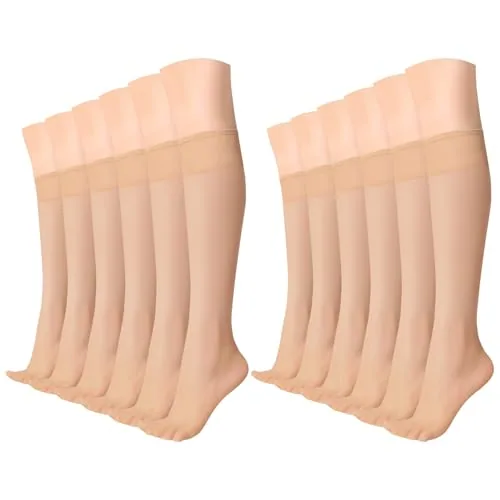 15D Knee Highs, 12 Pairs, Natural Nude