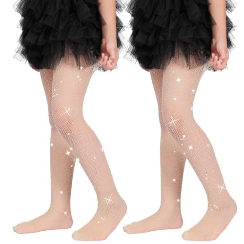 Girls' Fishnet Tights, 2 Pairs II, Natural