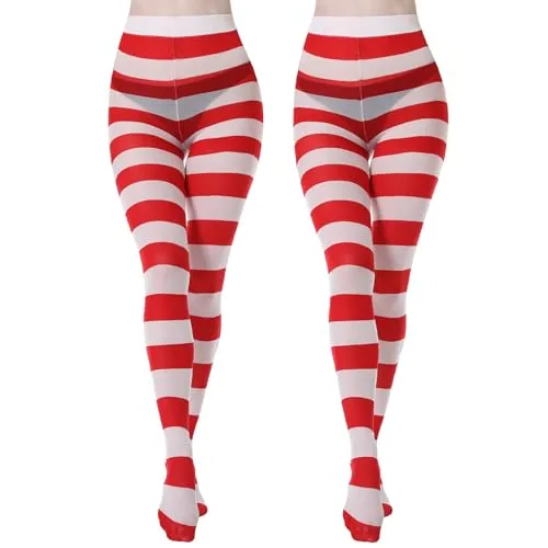 Girls' Patterned Tights, 2 Pairs, Red + White