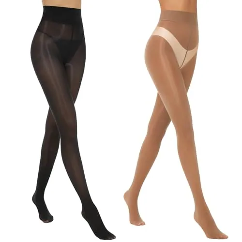 High-Waist Shimmer Tights, 2 Pairs, Black And Brown
