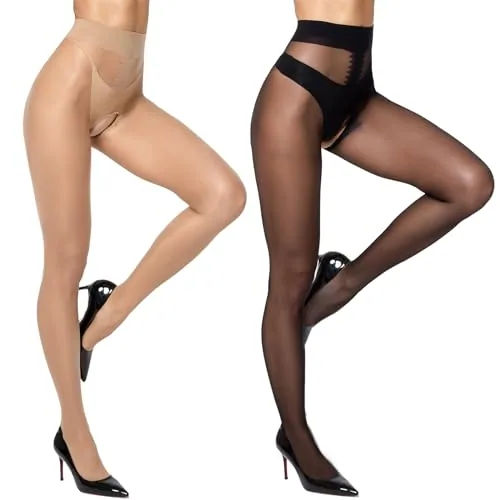 30D Sheer-to-Waist Thigh Highs, Black + Natural Nude