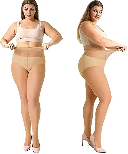 Plus-Size 20D Sheer Pantyhose, 4 Pairs, Natural