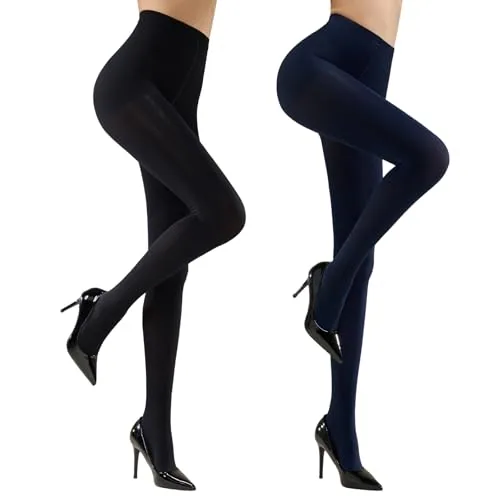 Control-Top Opaque Tights, 2 Pairs V, Black / Navy