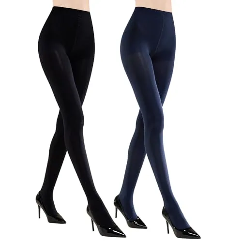 70D Control-Top Pantyhose, 2 Pairs III, Black + Navy Blue